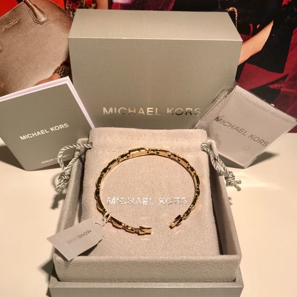 🎁 NWT $225 MICHAEL KORS Mercer Link 14K Gold Cuff - Picture 2 of 8